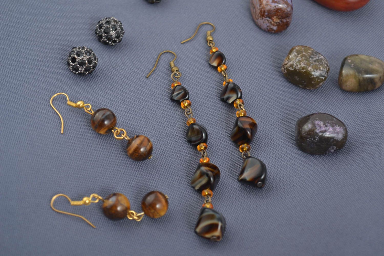 Unusual handmade beaded earrings gemstone bead earrings 2 pairs gifts for her photo 1