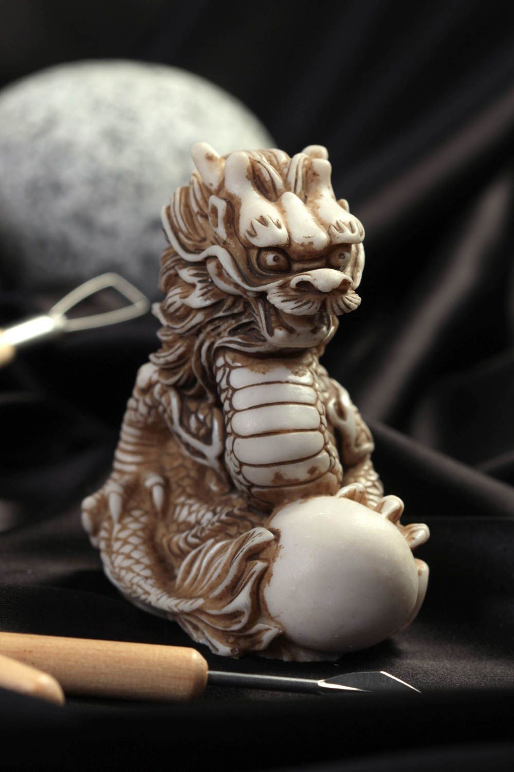 Handmade small figurine unusual statuette in Eastern style dragon statuette photo 1