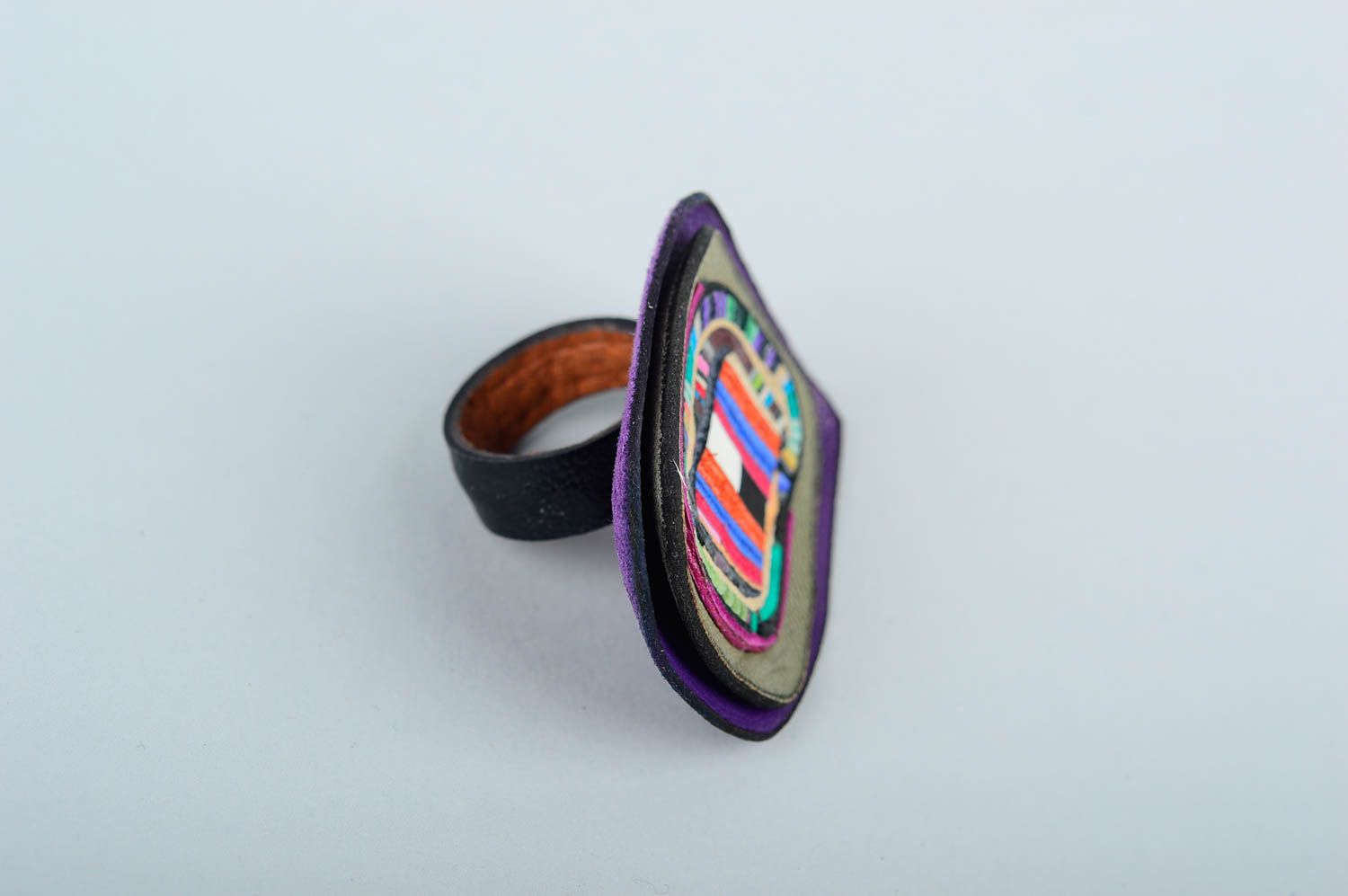 Cute handmade ring stylish ring made of leather fashion leather jewelry  photo 3