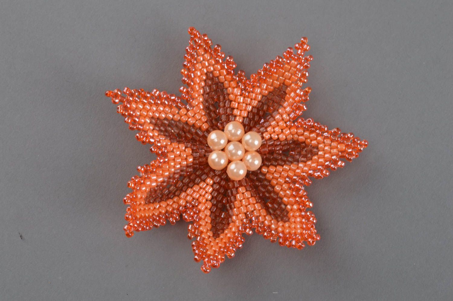 Orange beaded brooch flower beautiful accessory handmade stylish brooch photo 2