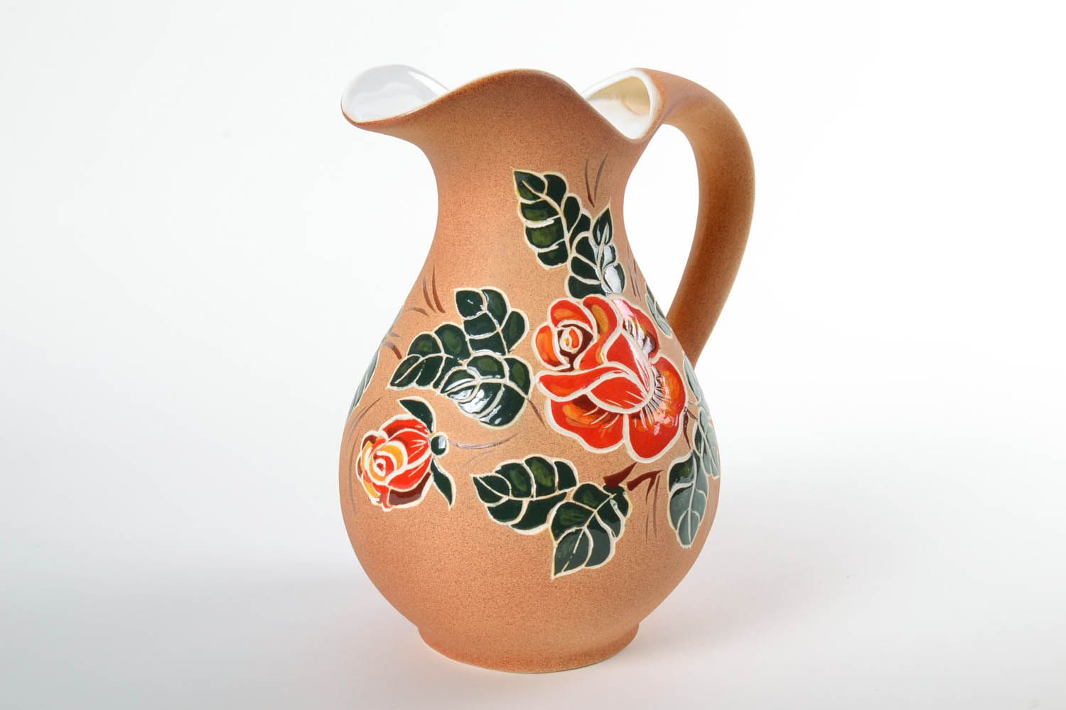 100 oz ceramic water jug with handle and floral design in beige color 4 lb photo 3