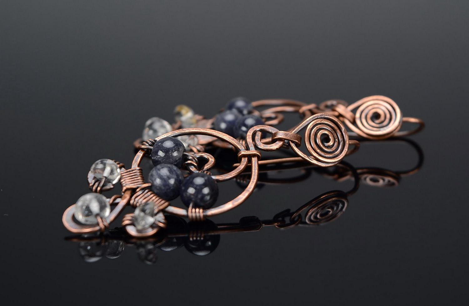 Copper earrings with aventurine and aquamarine photo 4