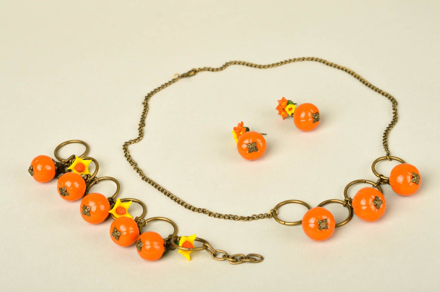 Set of polymer clay jewelry beaded bracelet beaded earrings beaded necklace photo 2