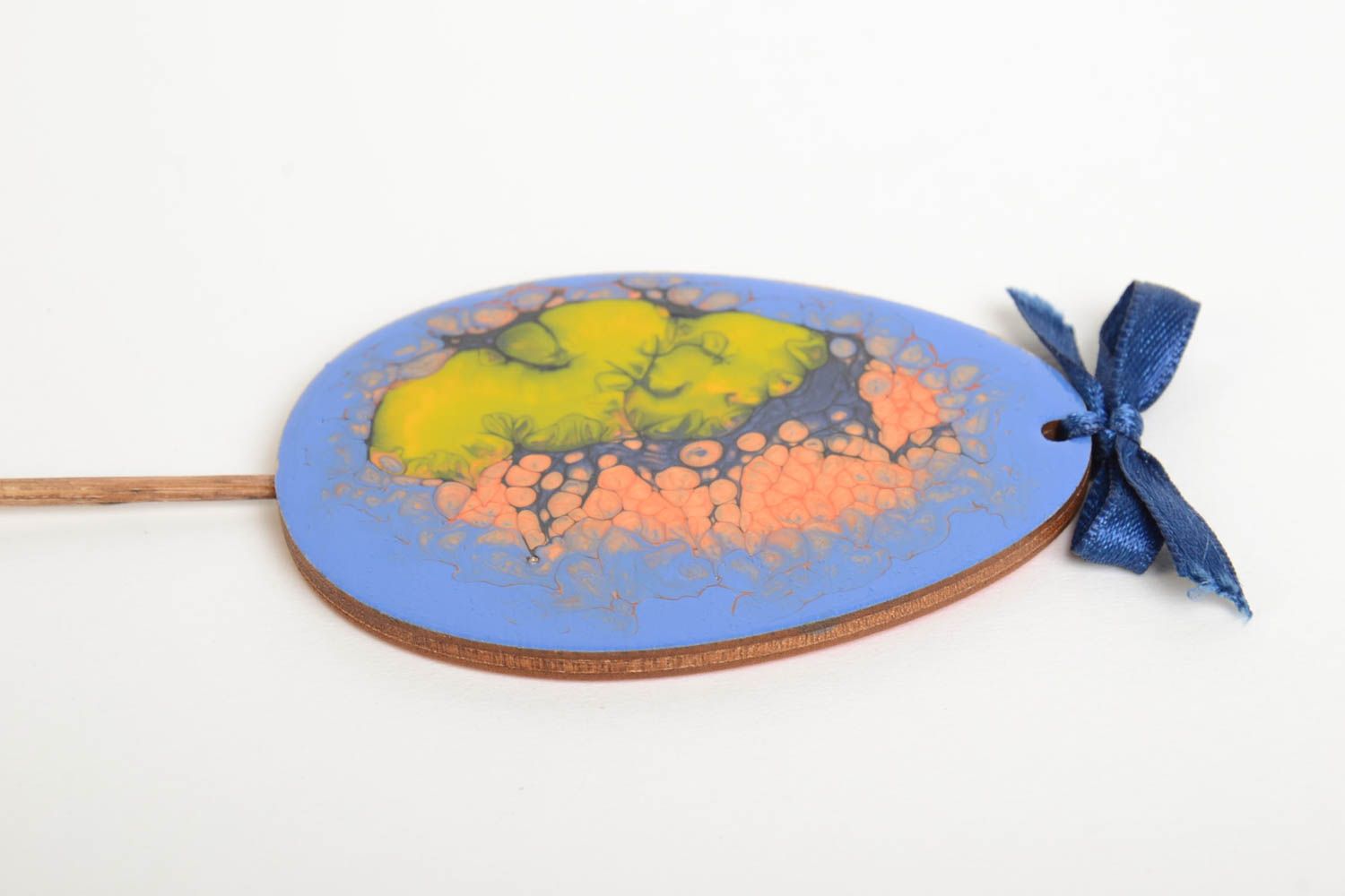 Декоративная палочка для цветочных вазонов с яйцом из фанеры ручной работы фото 4