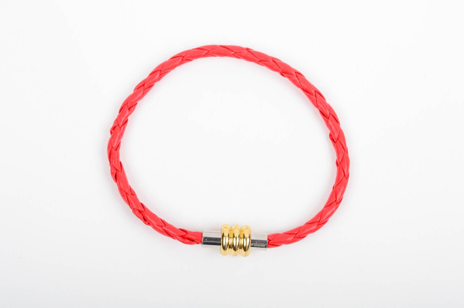 Bracelet tressé en cuir artificiel rouge fin fait main original pour femme photo 1