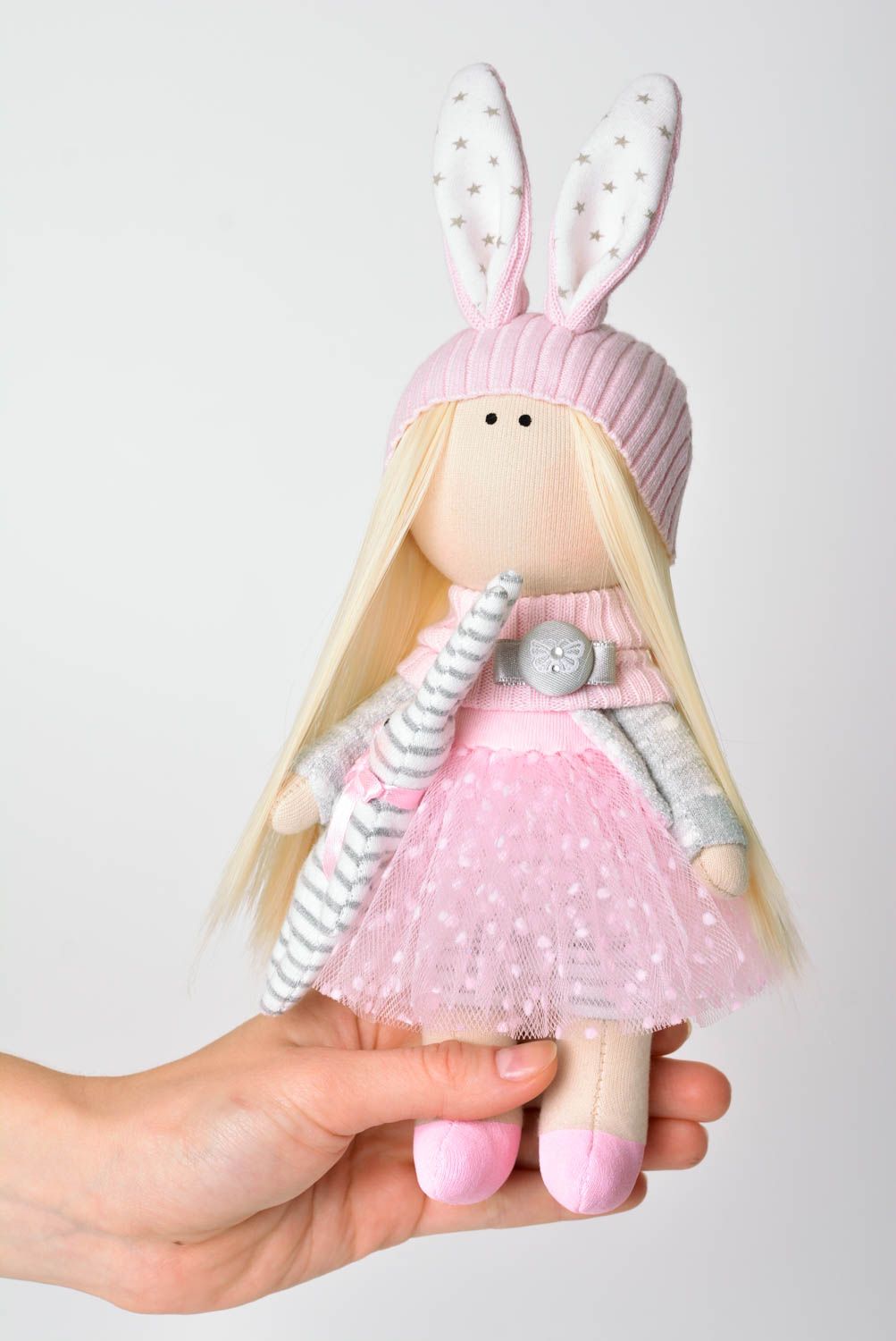 Puppe handgemacht Stoff Puppe Geschenk Idee schönes Spielzeug Mädchen in Rosa foto 2