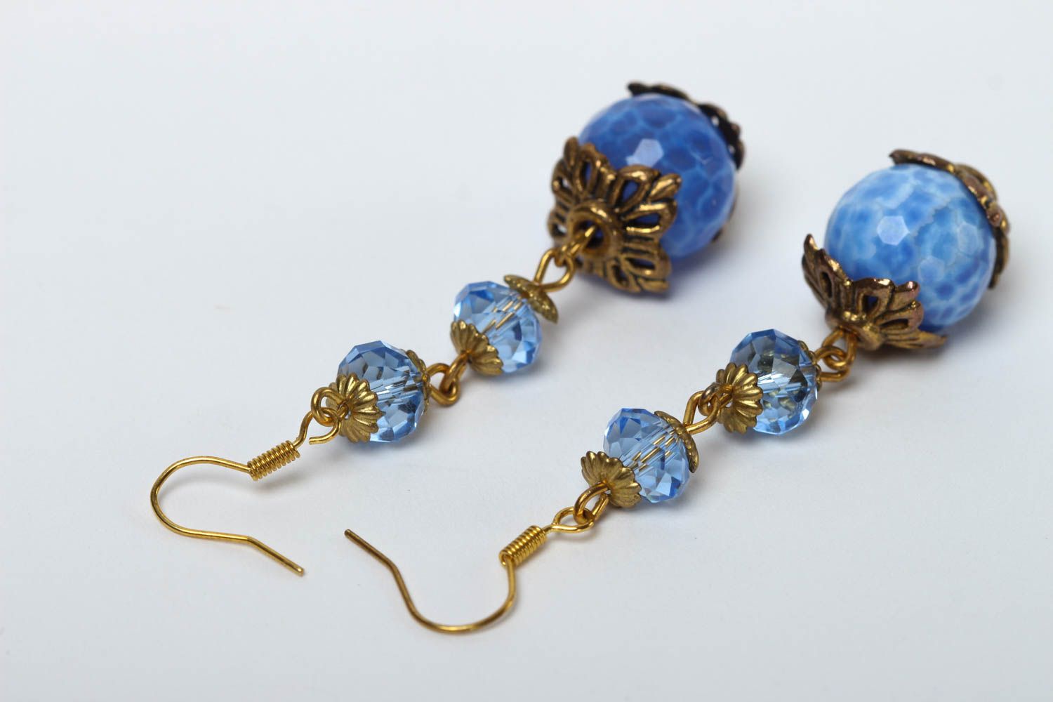 Pendientes originales azules con ágata bisutería artesanal regalo para mujer foto 3