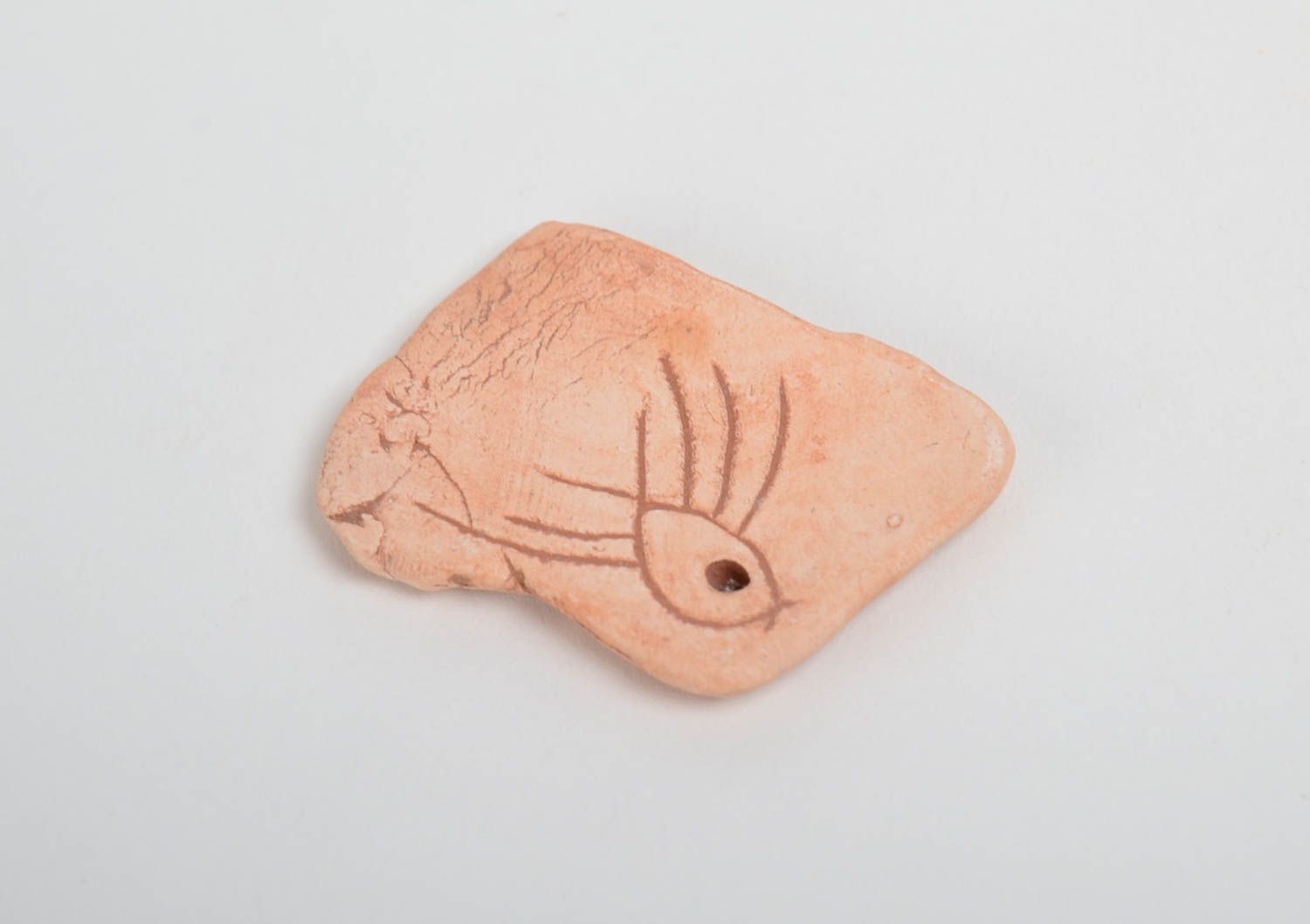 Handmade rectangular clay pendant blank with flower  photo 3