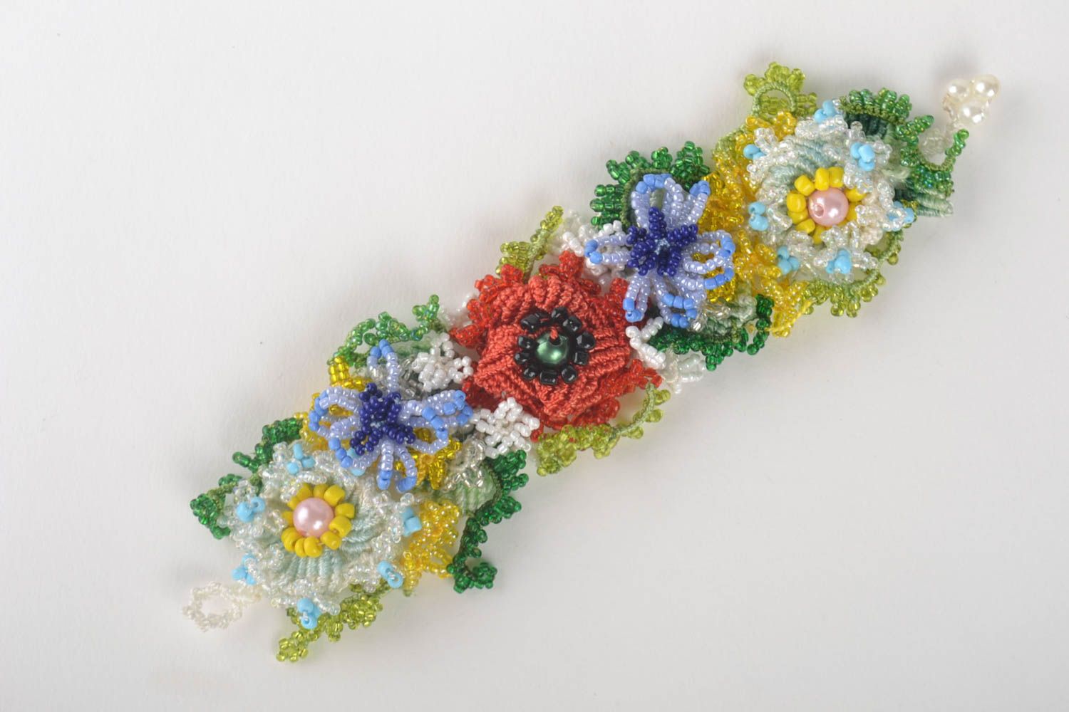 Bracelet fleurs Bijou fait main tissé perles de rocaille design Accessoire femme photo 2