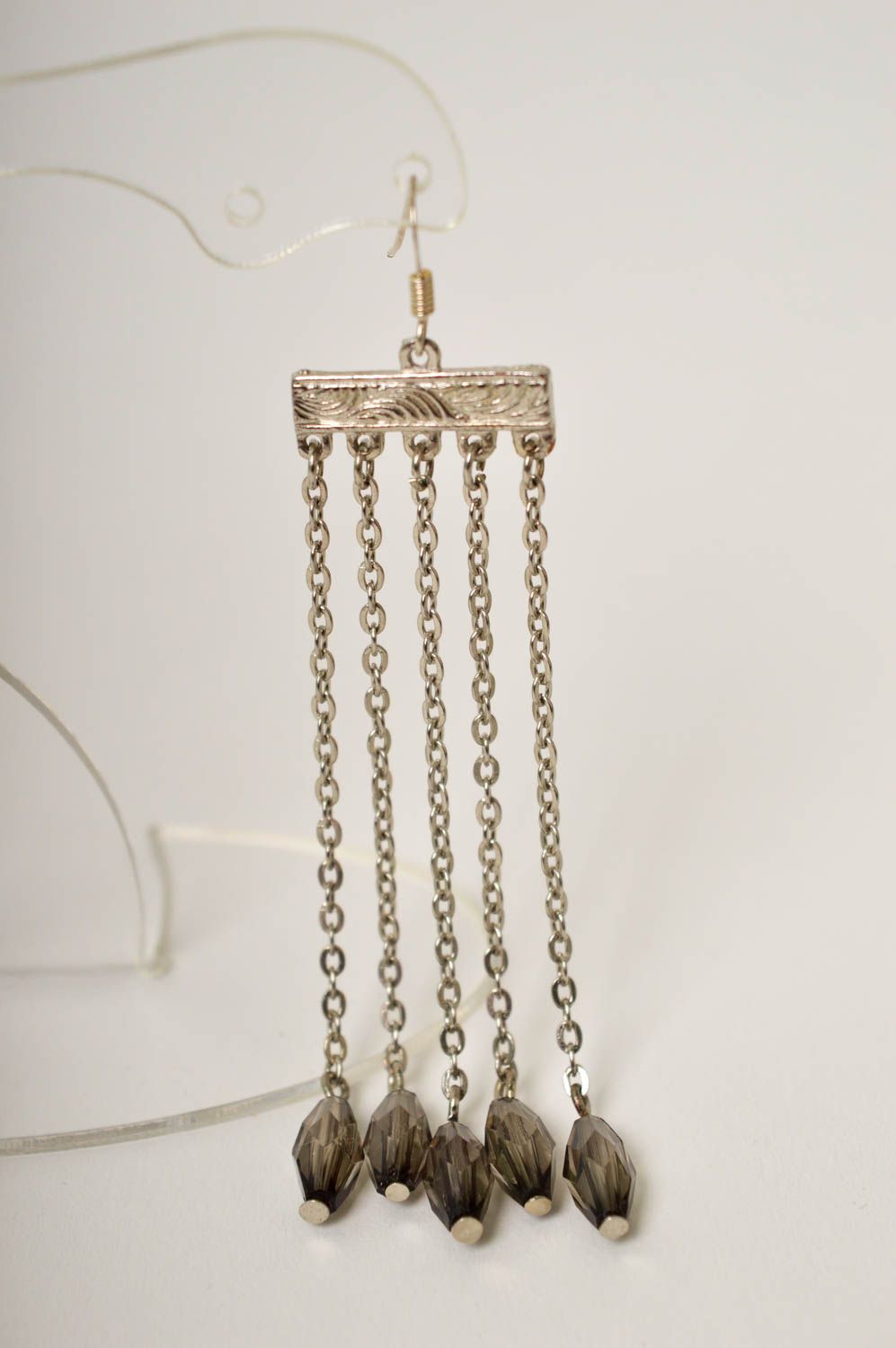 Handmade long earrings with charms glass earrings chain earrings present for her photo 2