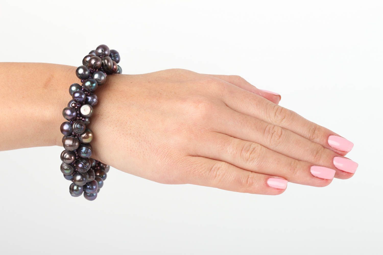 Bracelet perles noires Bijou fait main Cadeau femme cristal tchèque design photo 5