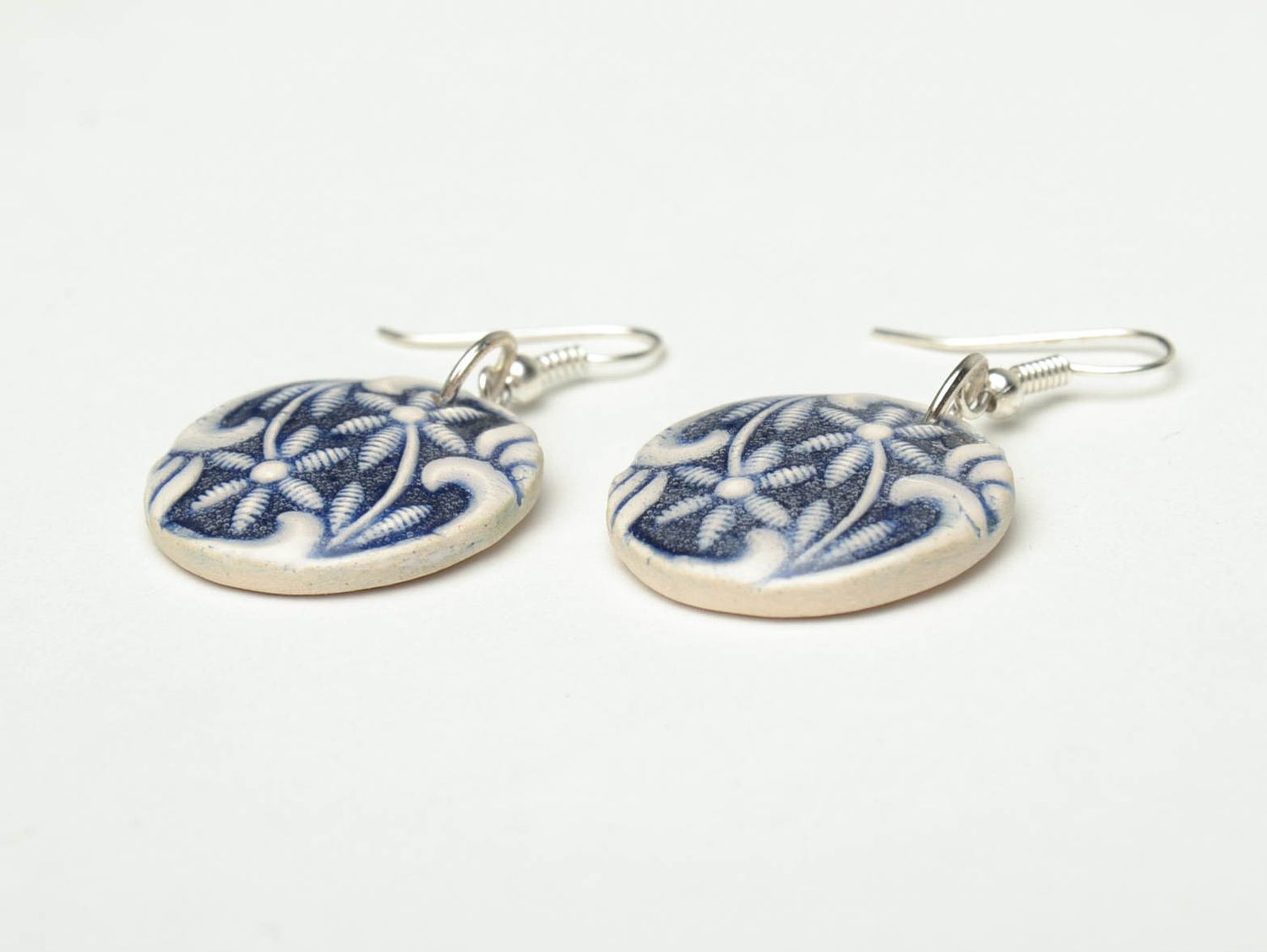 Ceramic earrings painted with enamels Blue Frost photo 3