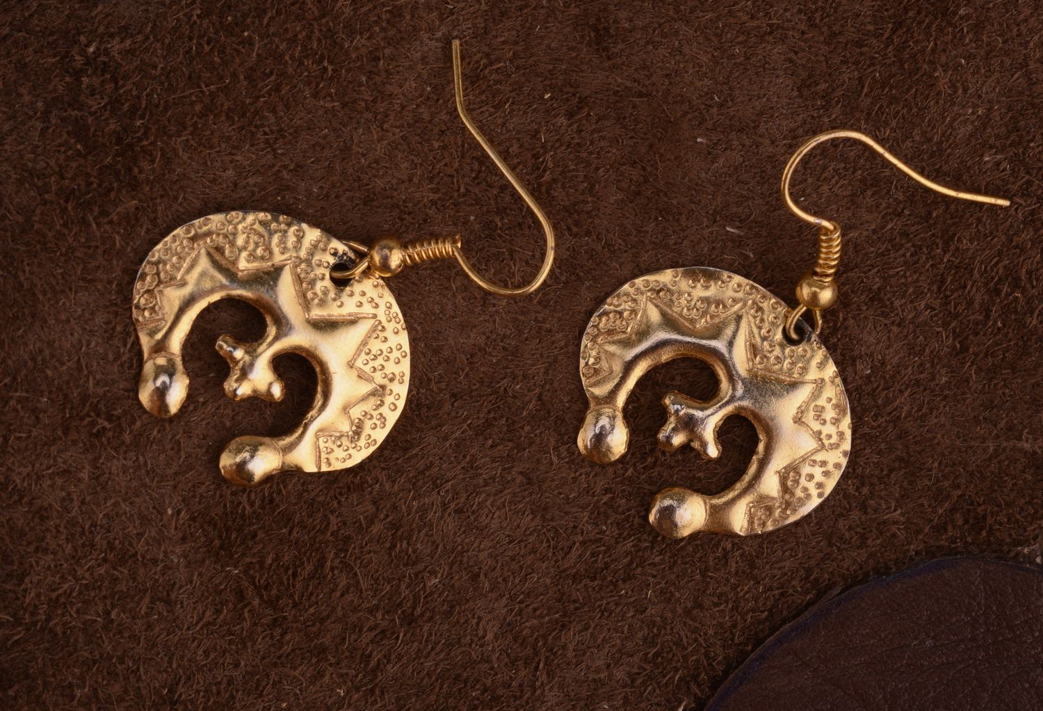 Brass earrings with gilding Golden Archeress photo 1