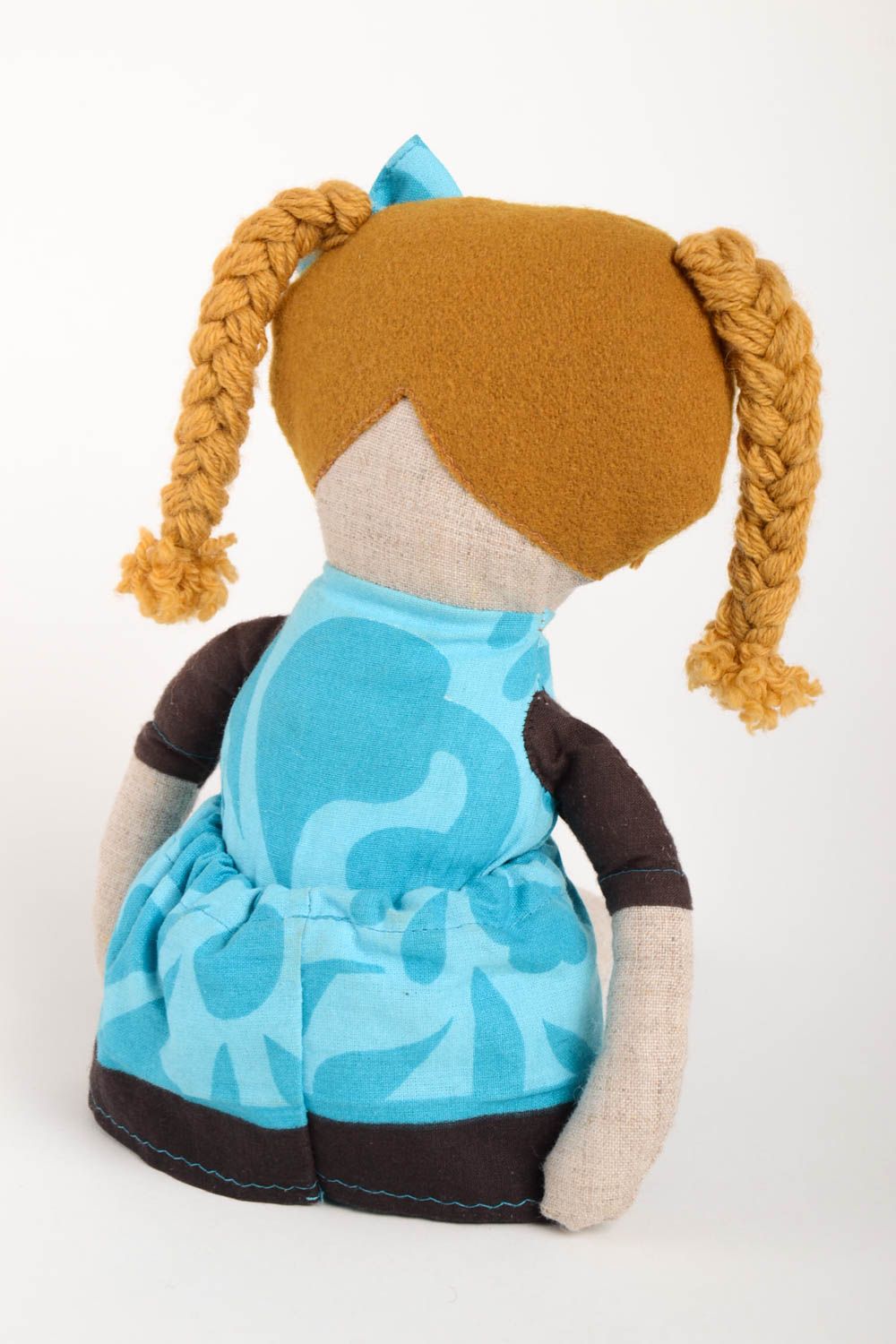 Handmade rothaarige Designer Puppe Stoff Spielzeug schöne Puppe im blauen Kleid foto 5