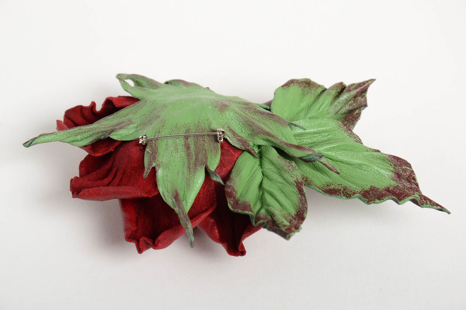 Авторская бижутерия ручной работы красивая брошь роза модная брошь из кожи фото 3