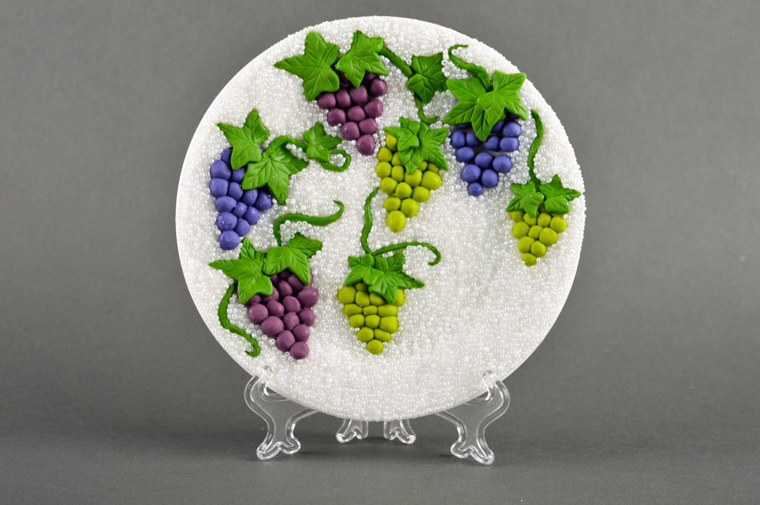Керамическая тарелка ручной работы декоративная тарелка декор для дома Виноград фото 1
