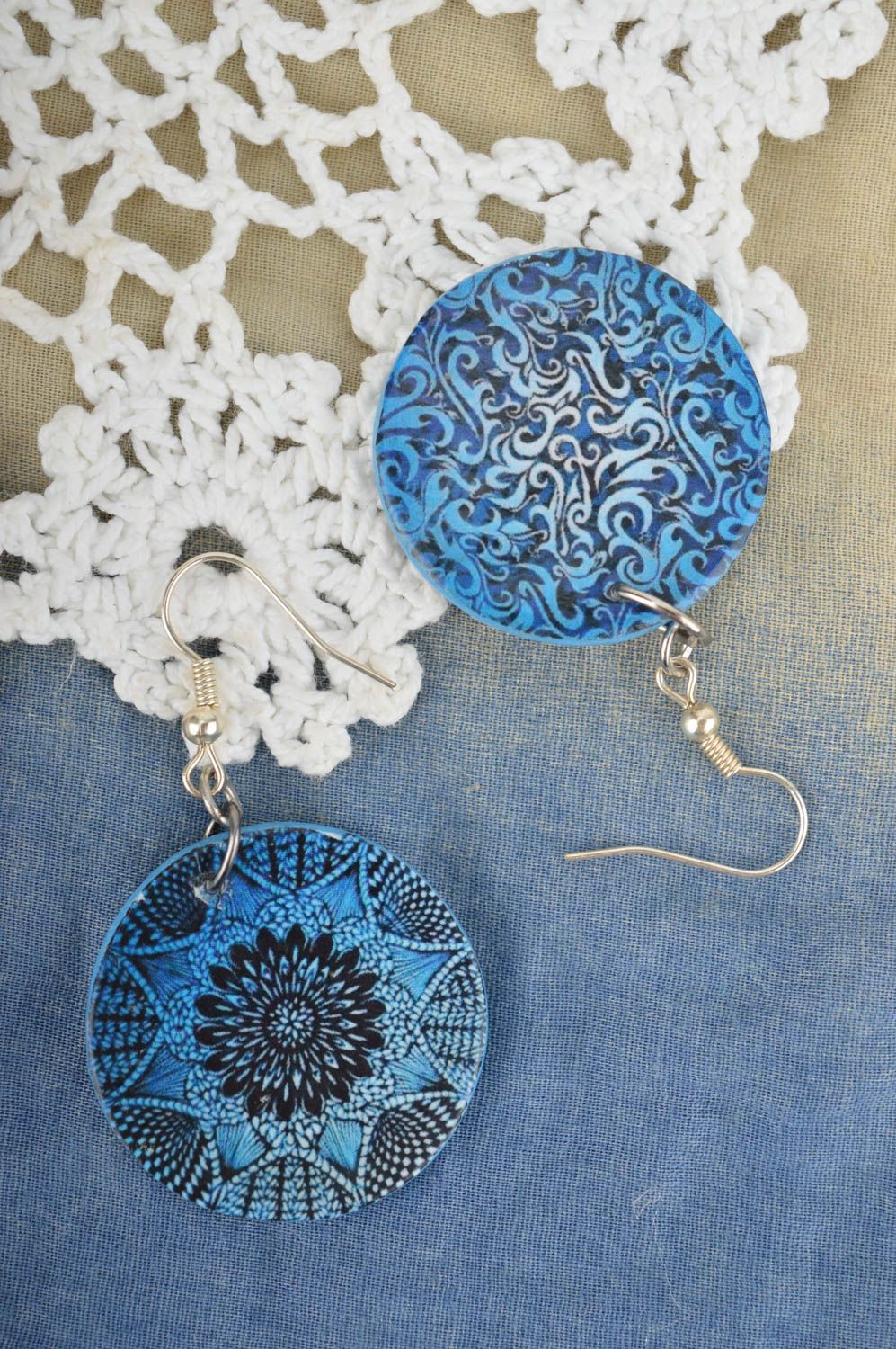 Unusual handmade plastic earrings blue dangle earrings modern jewelry for girls photo 1