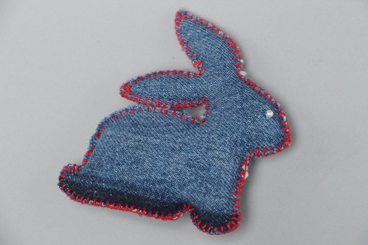 Small cute Easter rabbit soft toy sewn of denim fabric for interior decoration photo 4