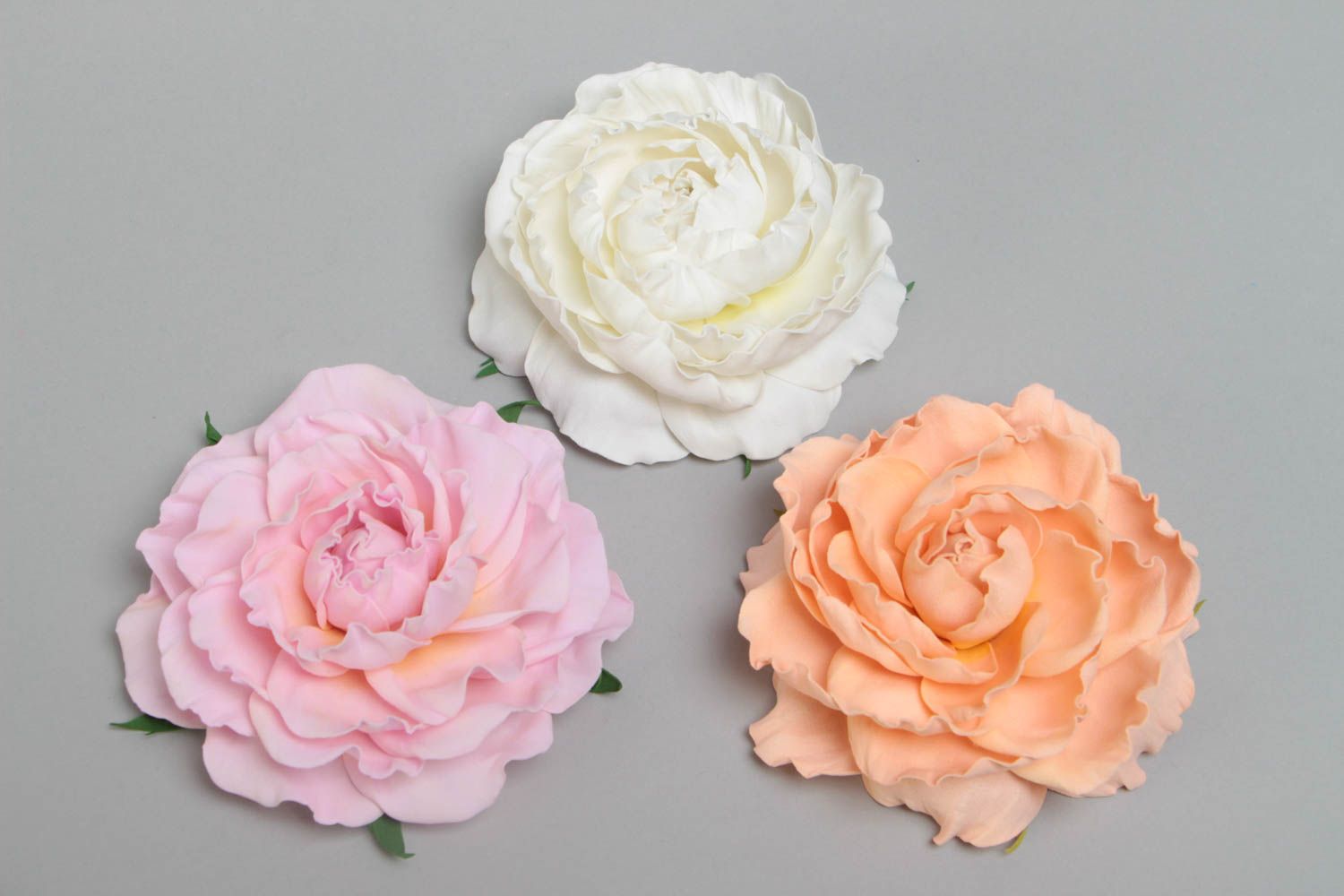 Set of 3 decorative handmade foamiran volume flowers for jewelry making photo 2