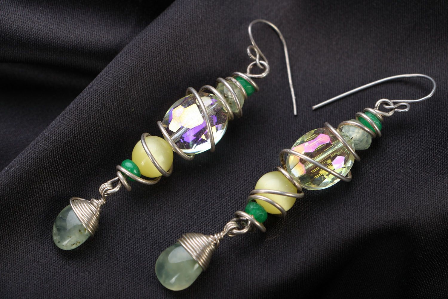 Silver earrings with cat's eye stone photo 1
