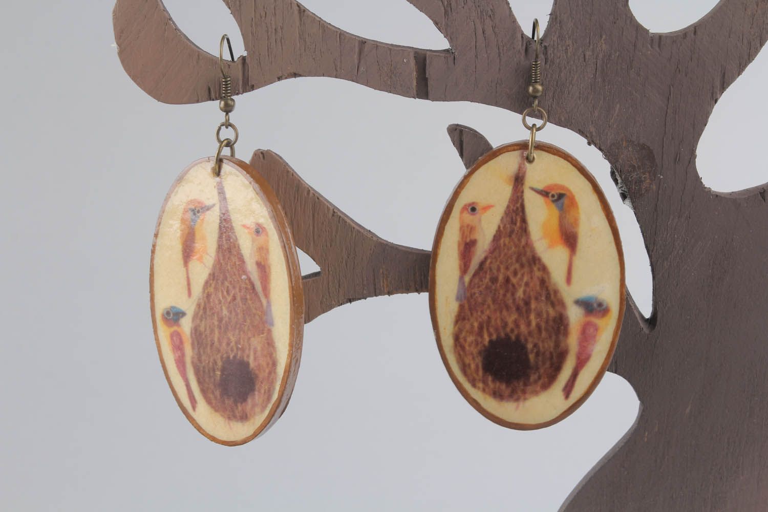 Pendant earrings made of wood Birds photo 1