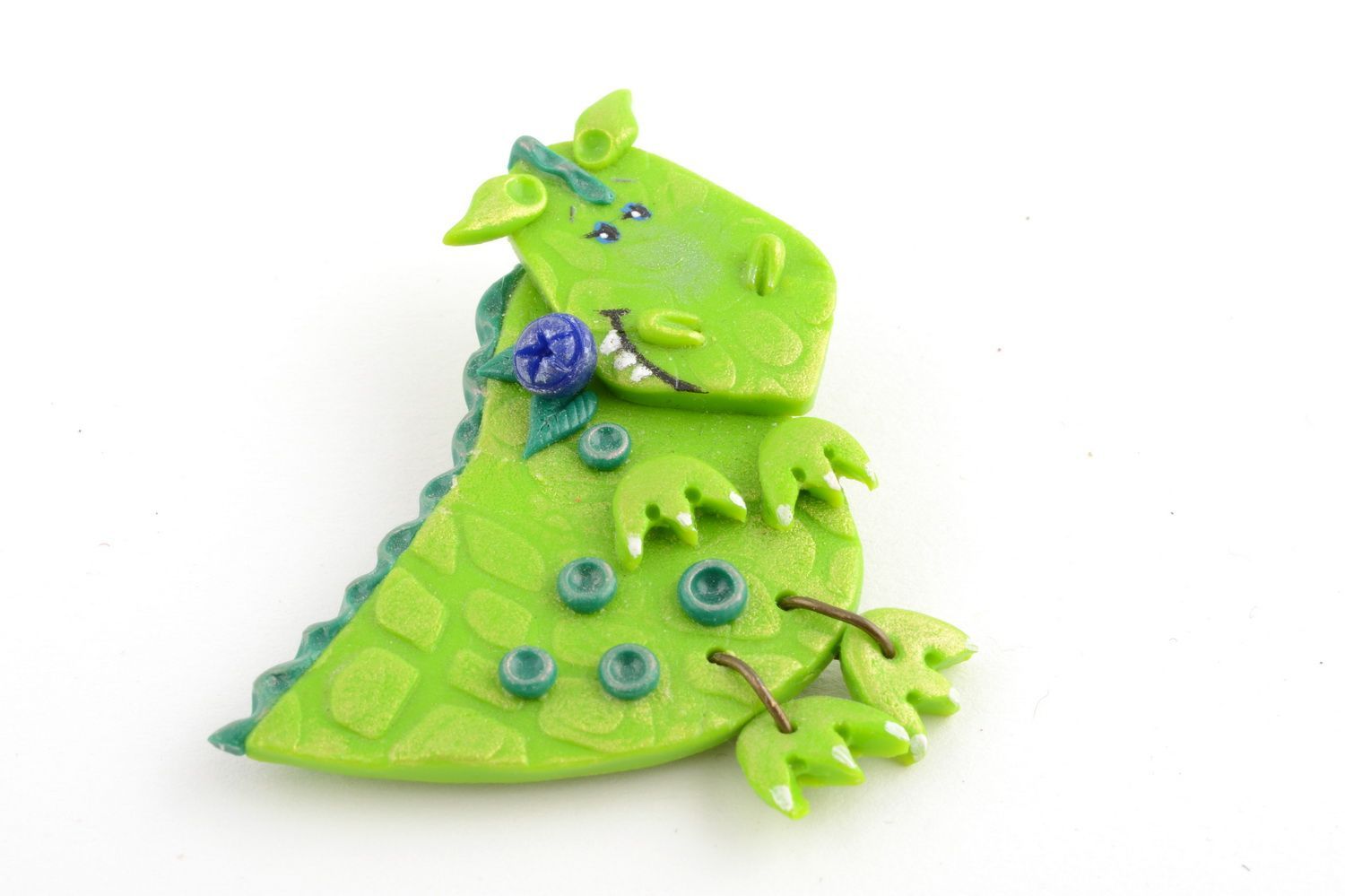 Handmade brooch made of polymer clay in shape of dragon for kids and adults photo 4