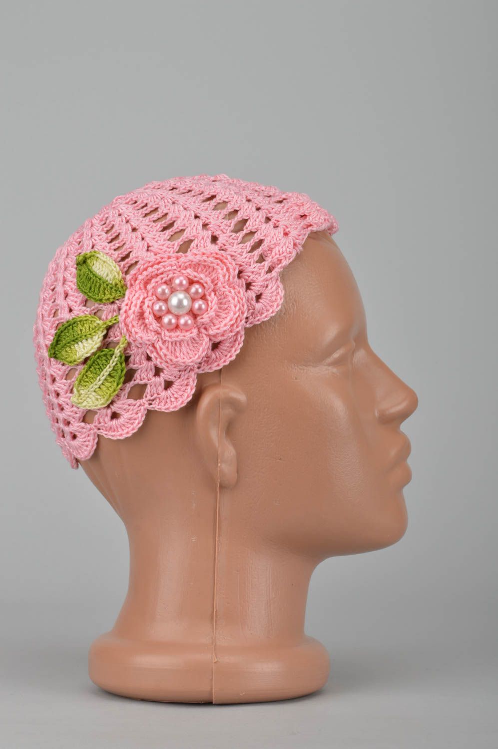 Spring knitted cap handmade children cap stylish headwear cap with flower photo 2