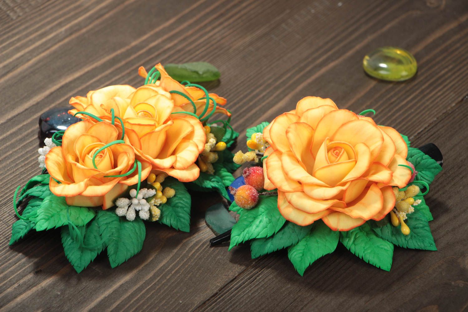 Ensemble de barrettes à cheveux en foamiran fleurs orange faites main 2 pièces photo 1