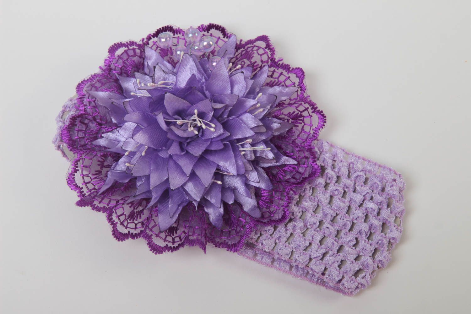 Handmade Mädchen Haarschmuck Haarband mit Blume Accessoire für Haare lila foto 2