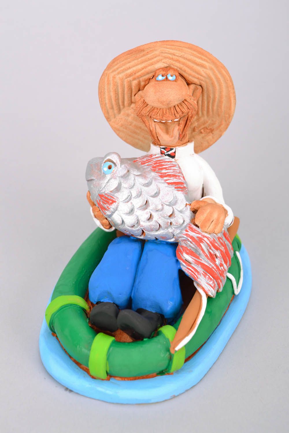 Ceramic figurine Fisherman with Big Fish photo 3