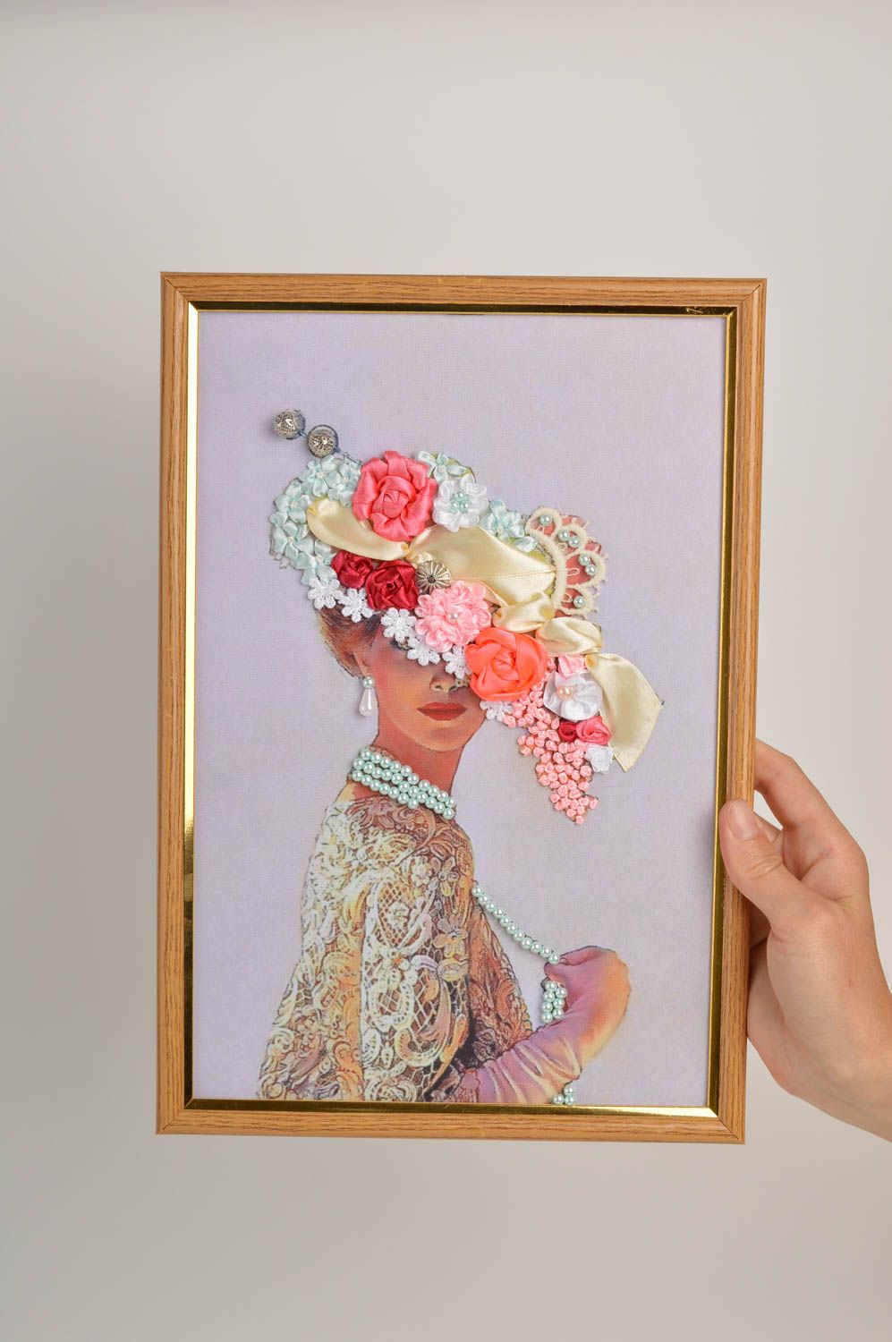 Deko Bild Gemälde modern Papier Bild handmade Stickbild mit Rahmen Frau schön foto 2