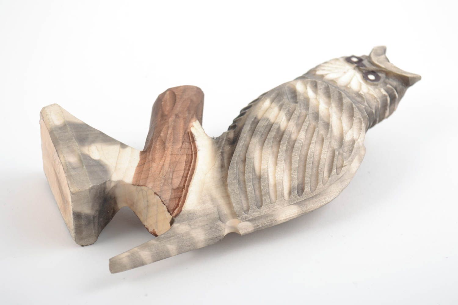 Figura de madera artesanal con forma de lechuza tallada bonita foto 5