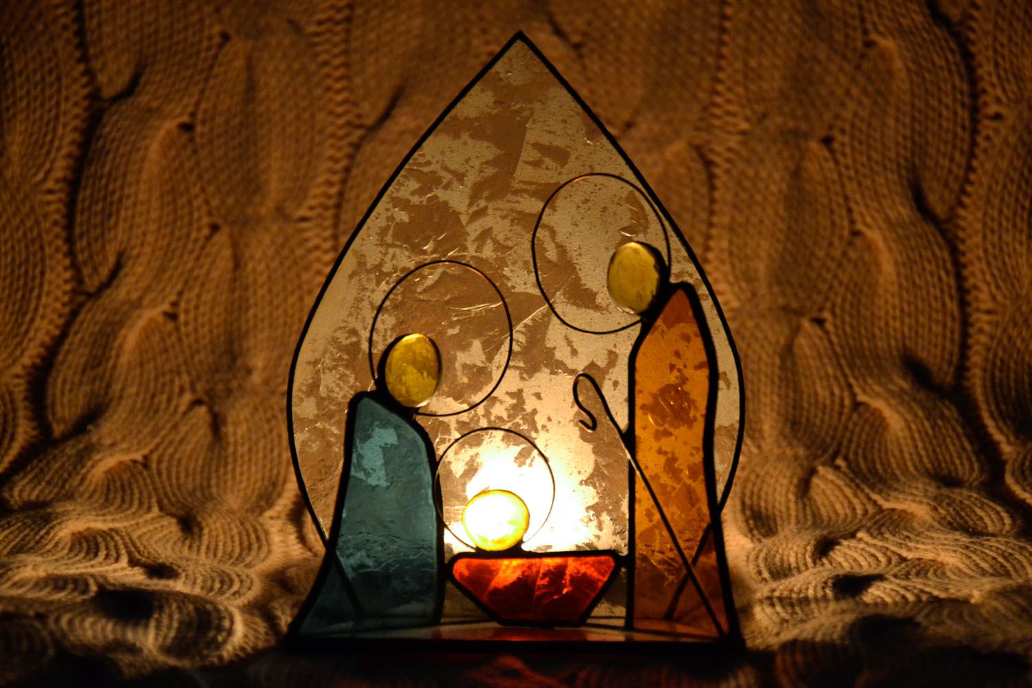 Chandelier en verre vitrail fait main Sainte Famille photo 1
