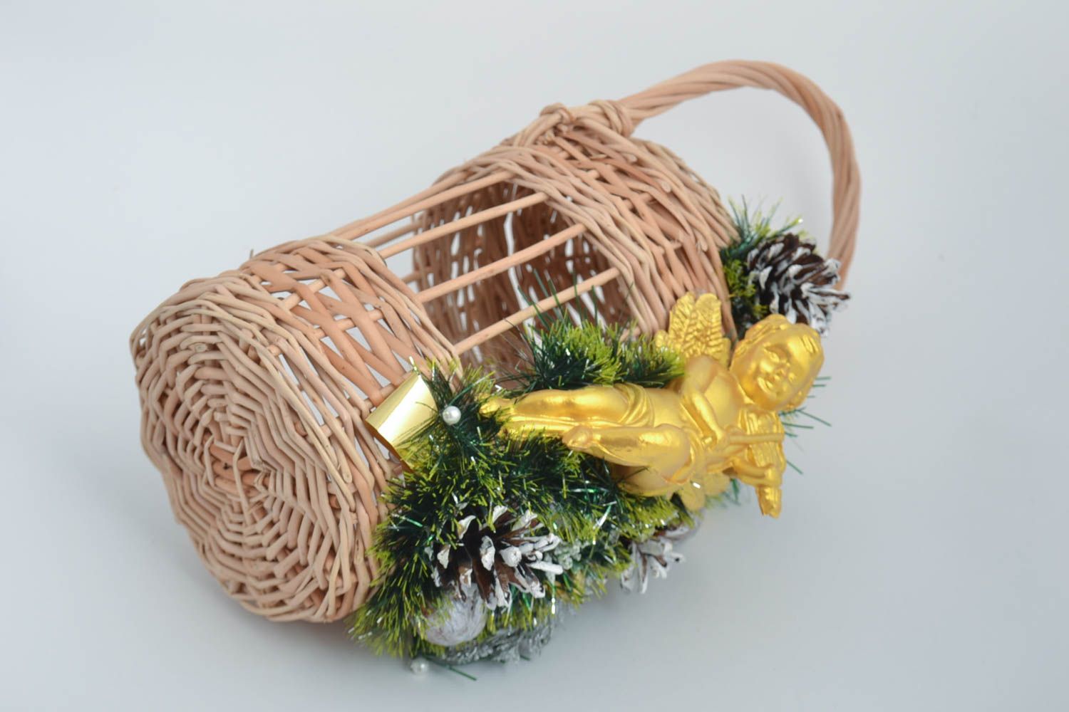 Handmade dekorativer geflochtener Korb Fest Deko Korb mit Deckel aus Weide foto 3