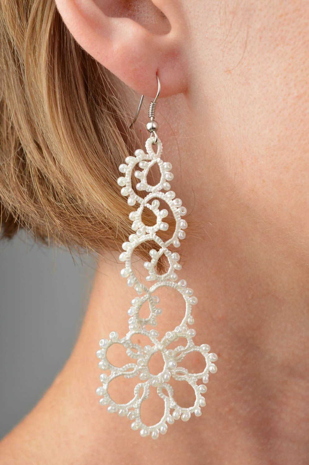 Stylish handmade woven lace earrings fashion accessories beaded earrings  photo 1