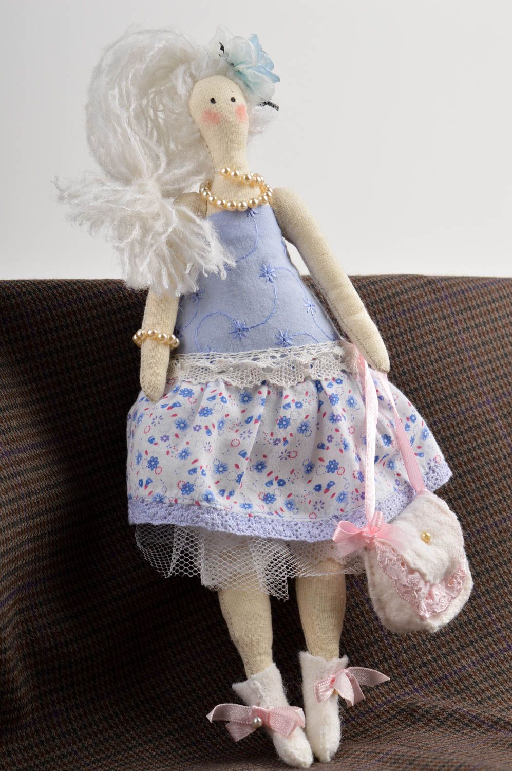 Handmade beautiful bright doll unusual stylish toy soft present for kids photo 1