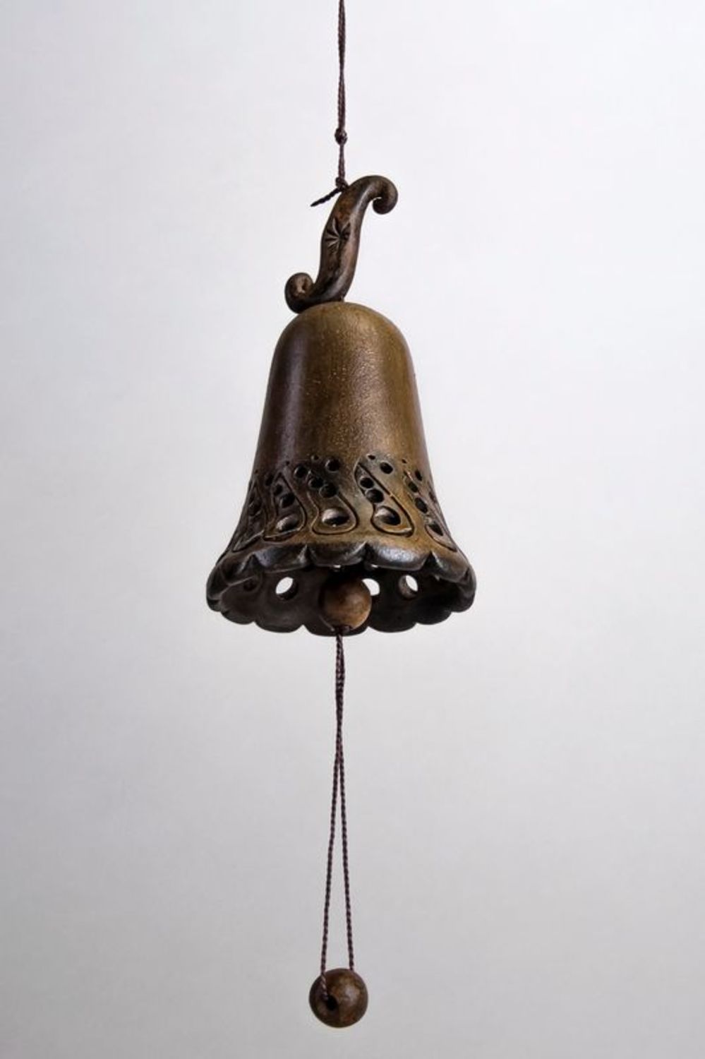 Campanello d'autore in ceramica fatto a mano campanella tenera marrone
 foto 1