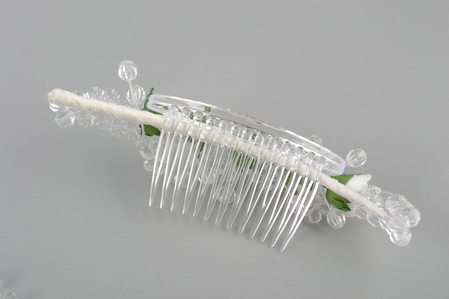 Beautiful white handmade wedding hair slide made of foamiran and satin ribbons photo 3