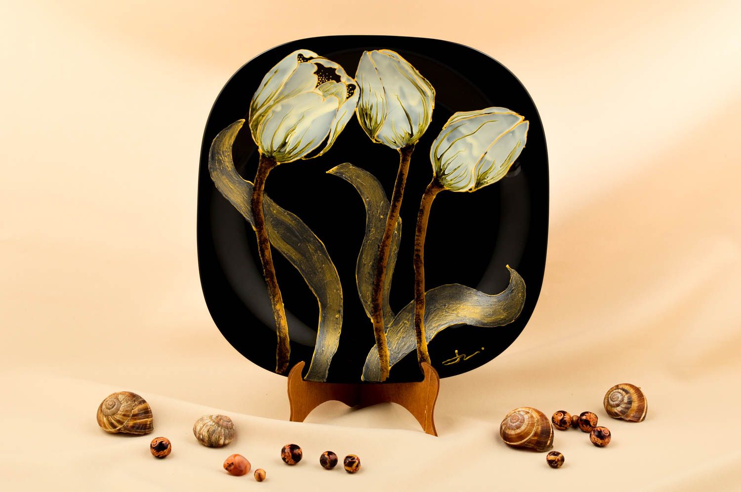 Plato de cristal hecho a mano vajilla moderna utensilio de cocina con tulipanes foto 1
