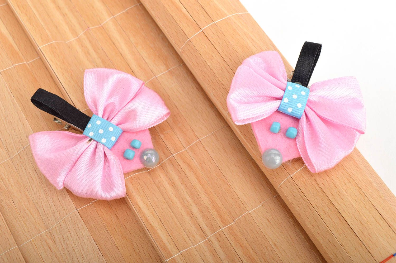 Rosa Schleifen Haarspangen handgemachter Schmuck Accessoires für Mädchen Mäuse foto 1