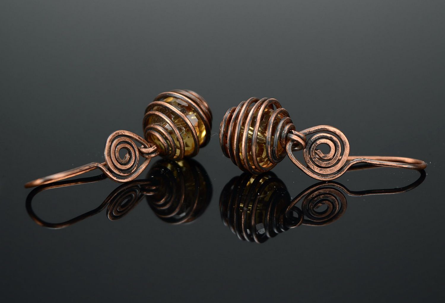 Boucles d'oreilles faites main au cristal tchèque wire wrap photo 3