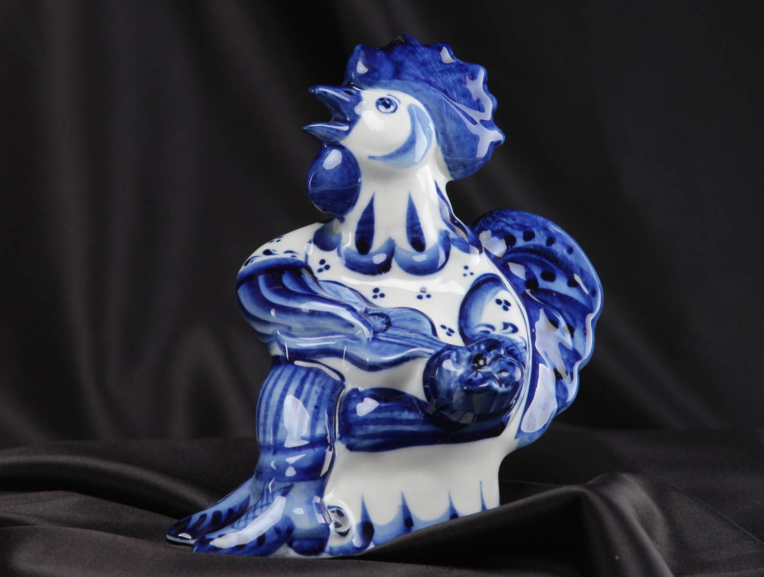 Figurine en porcelaine faite main Coq bleu blanc décoré de peinture de Gjel photo 5