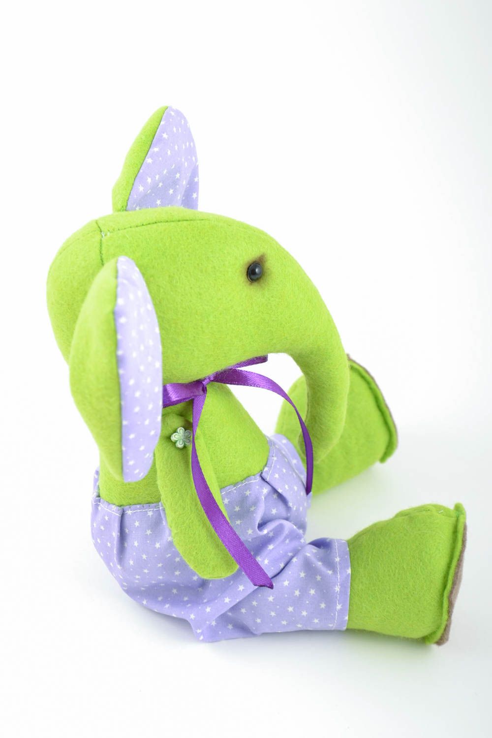 Beautiful small handmade fabric soft toy elephant of lime color photo 4