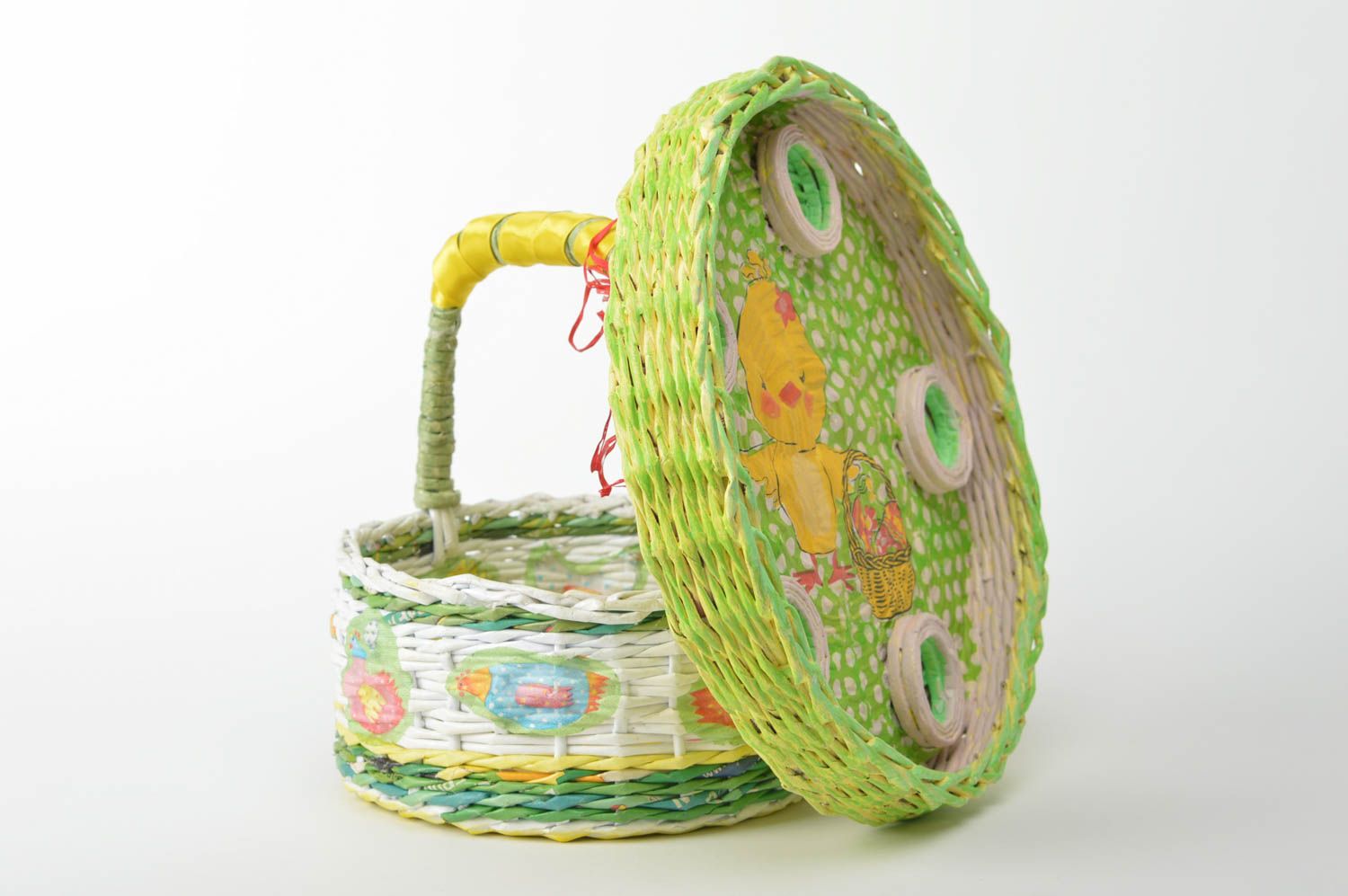 Плетеная корзинка ручной работы пасхальная корзина с подносом корзина из бумаги фото 5