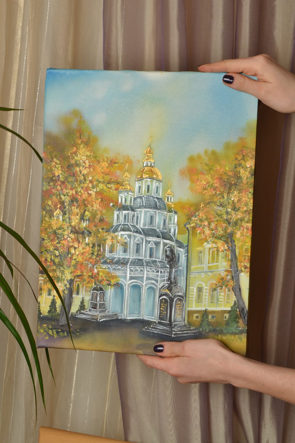 Acrylic painting on silk cloth Pokrovsk Monastery photo 2