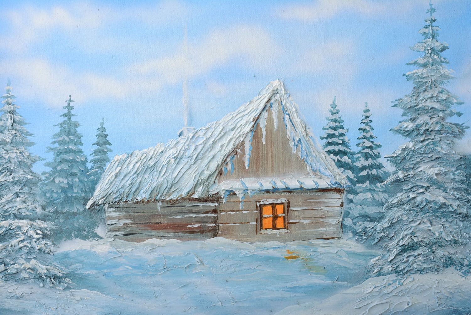 Öl Gemälde Hütte im Wald foto 1