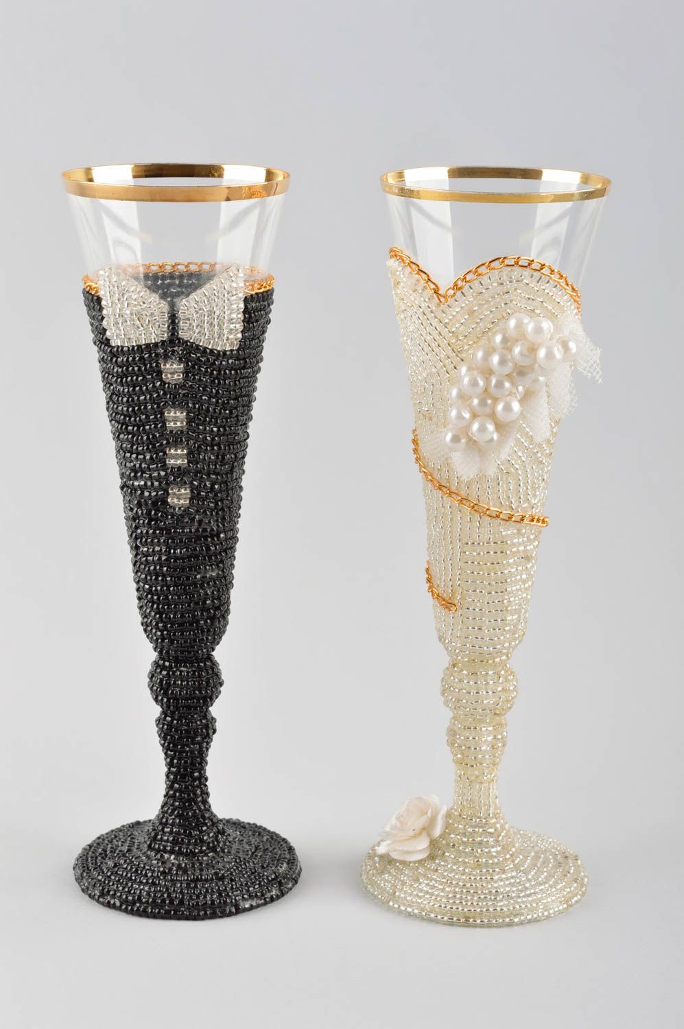 Beautiful handmade glass ware 2 champagne glasses wedding accessories gift ideas photo 2