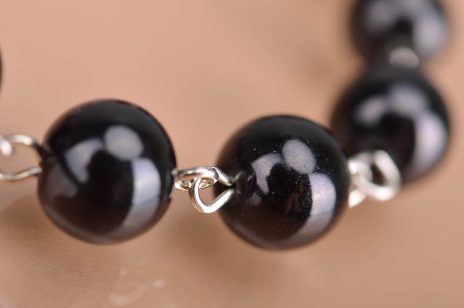 Handmade designer stylish laconic black beaded necklace Black Panther for ladies photo 4