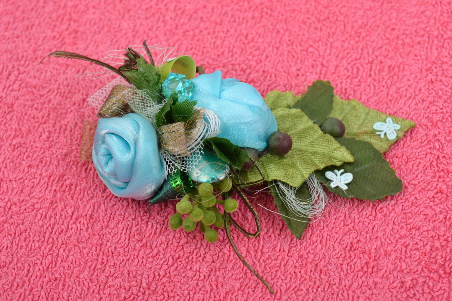Boutonnière mariage faite main Accessoire mariage fleurs bleues Cadeau marié photo 1
