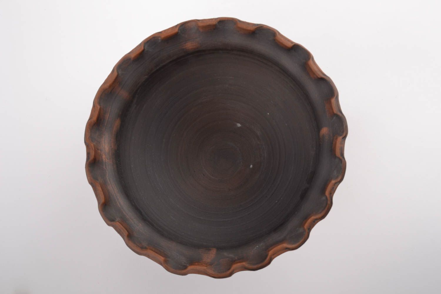 Handmade dark brown large ceramic bowl with ornaments kilned with milk 2 l photo 4